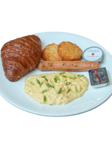 Scrambled Egg, Hash Brown & Sausage with Croissant