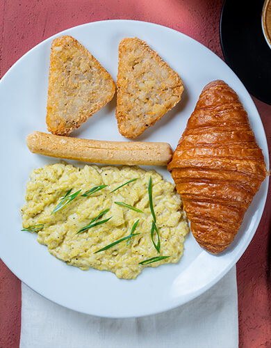 Scrambled Egg, Hash Brown & Sausage with Croissant